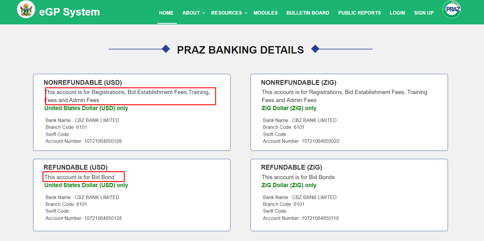 tendertube |PRAZ bank details